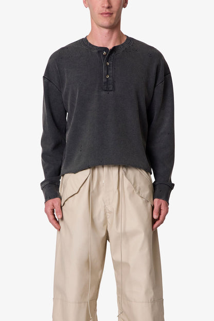 Henley L/S Tee - Washed Black