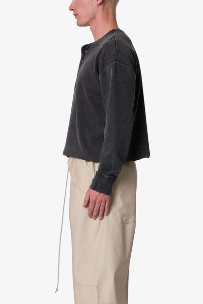Henley L/S Tee - Washed Black