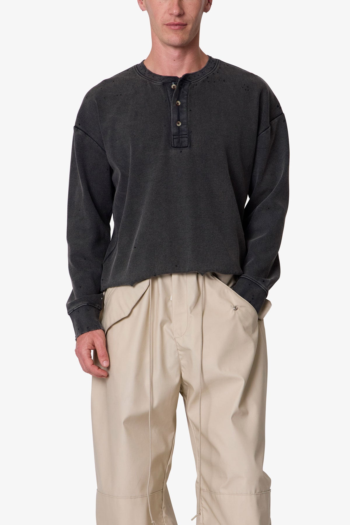 Henley L/S Tee - Washed Black