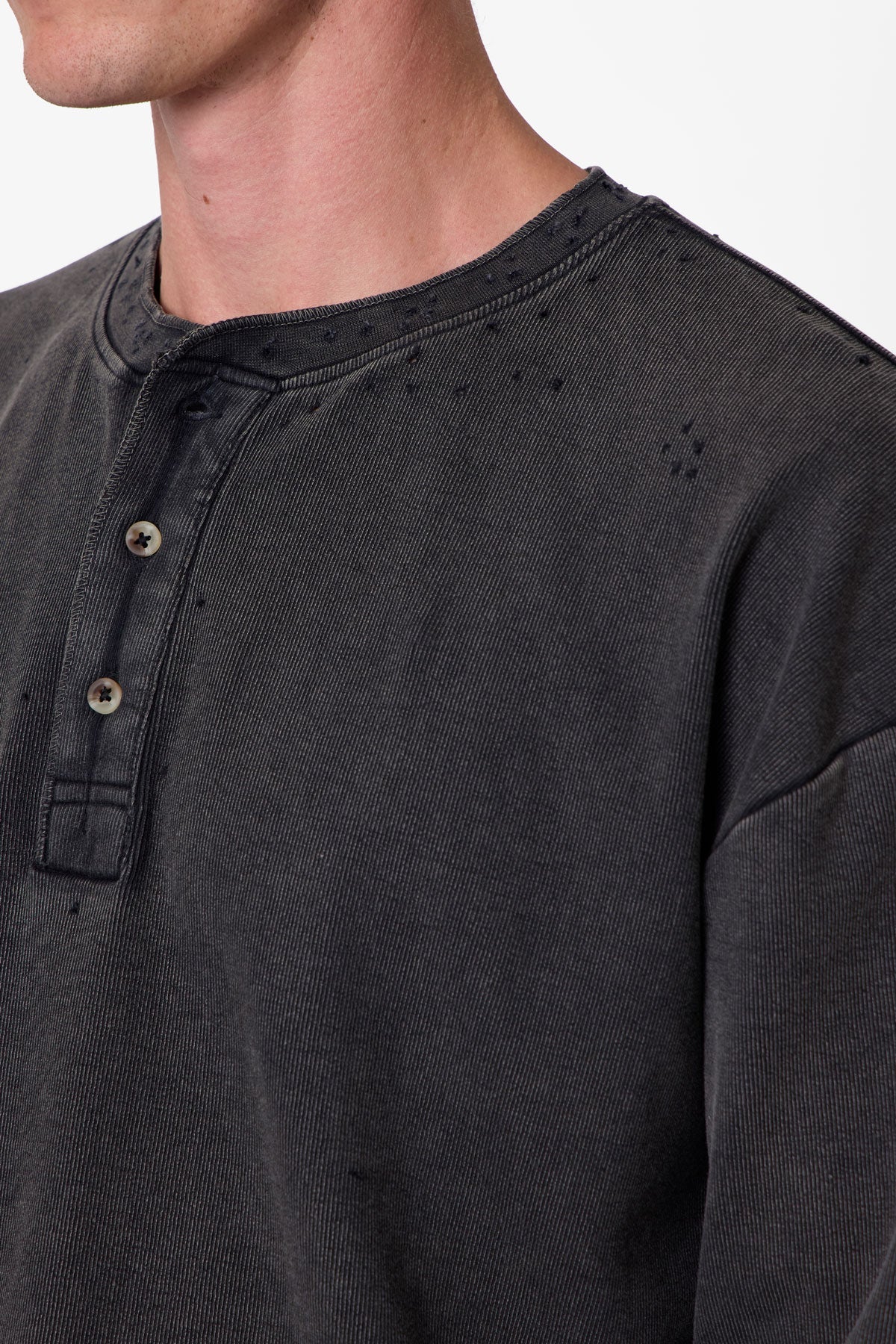 Henley L/S Tee - Washed Black