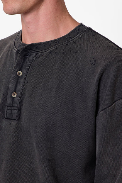 Henley L/S Tee - Washed Black