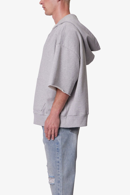 Hooded 3/4 Sleeve Rag Sweater - Grey
