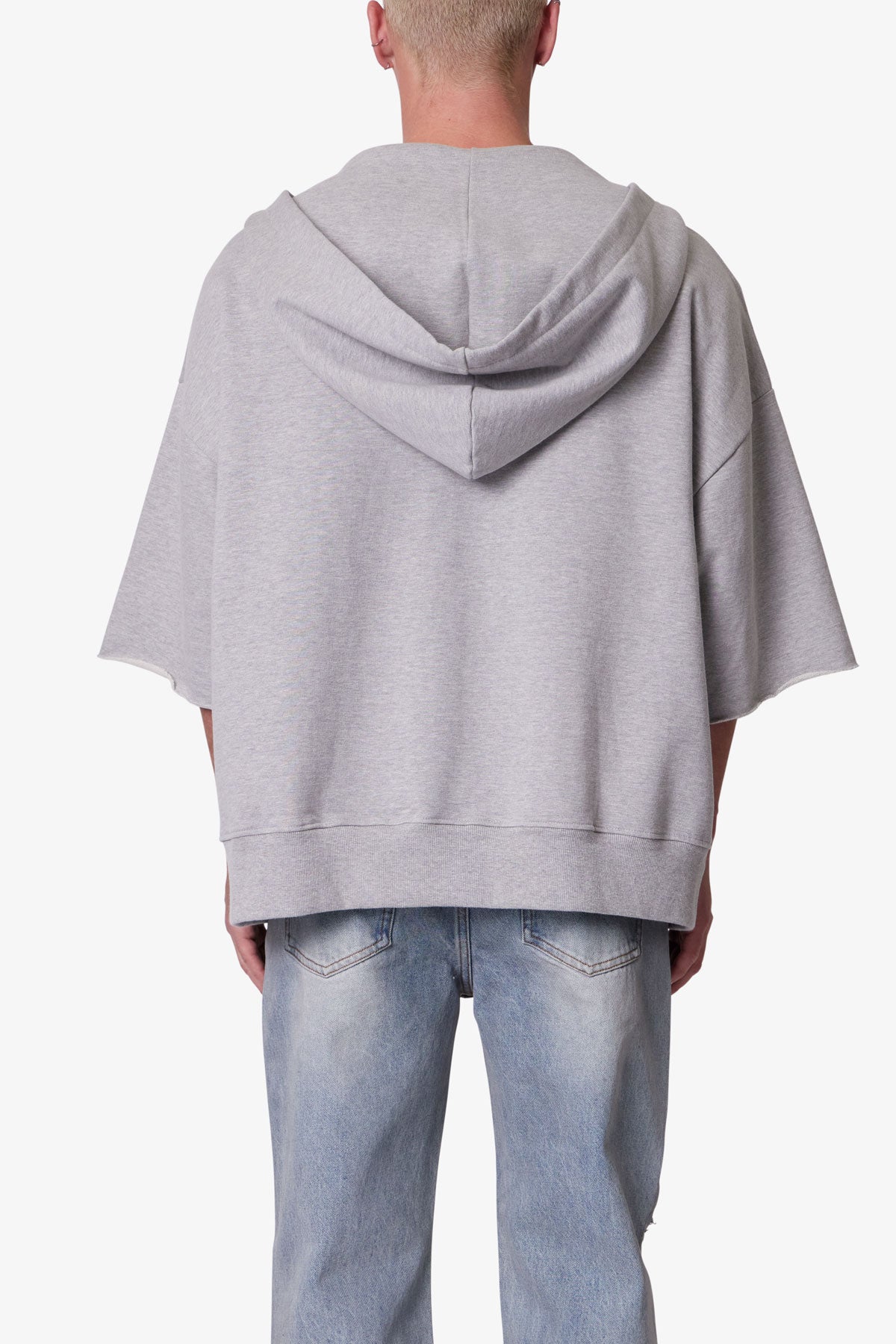 Hooded 3/4 Sleeve Rag Sweater - Grey