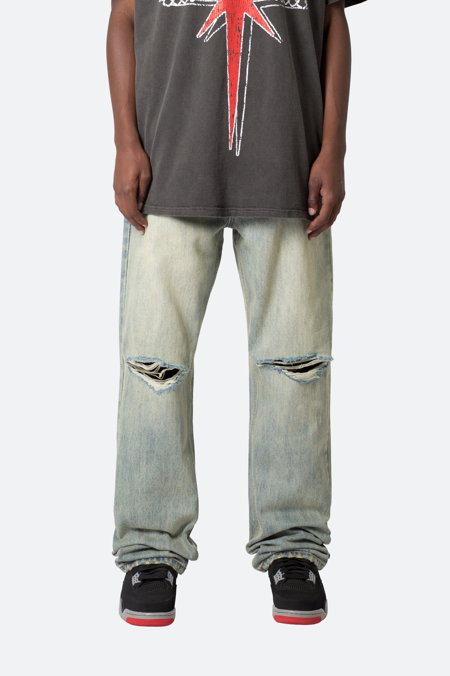 Knee Distressed Ultra Baggy Denim - Vintage Blue