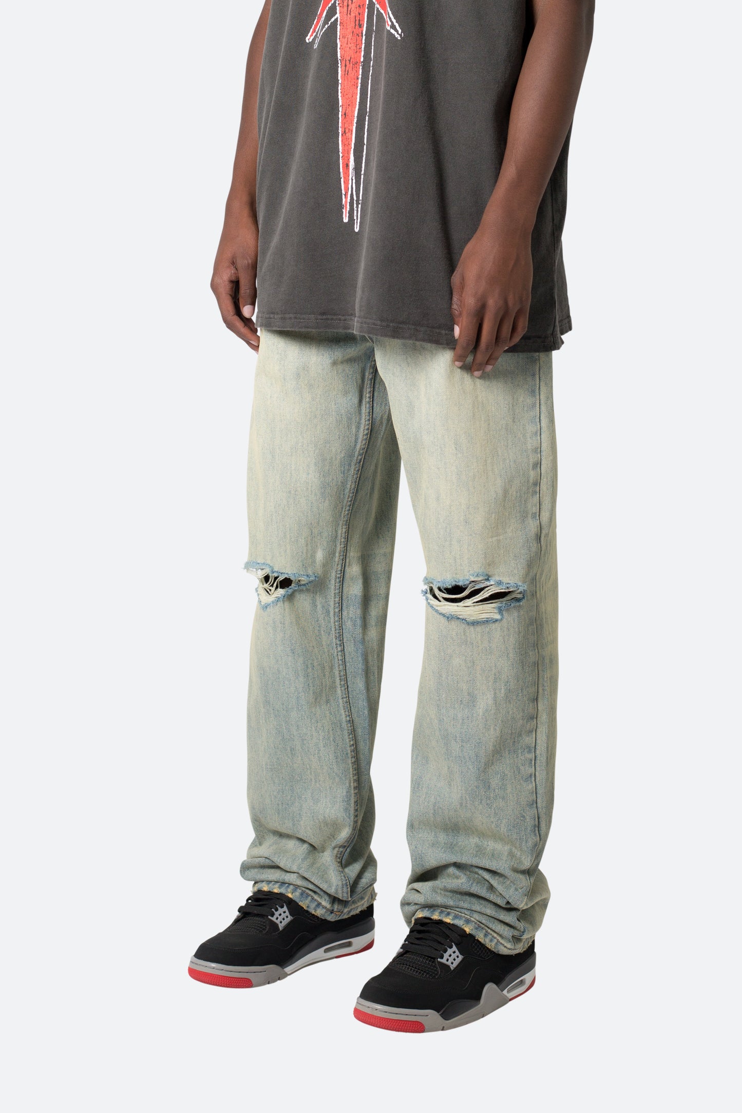 Knee Distressed Ultra Baggy Denim - Vintage Blue