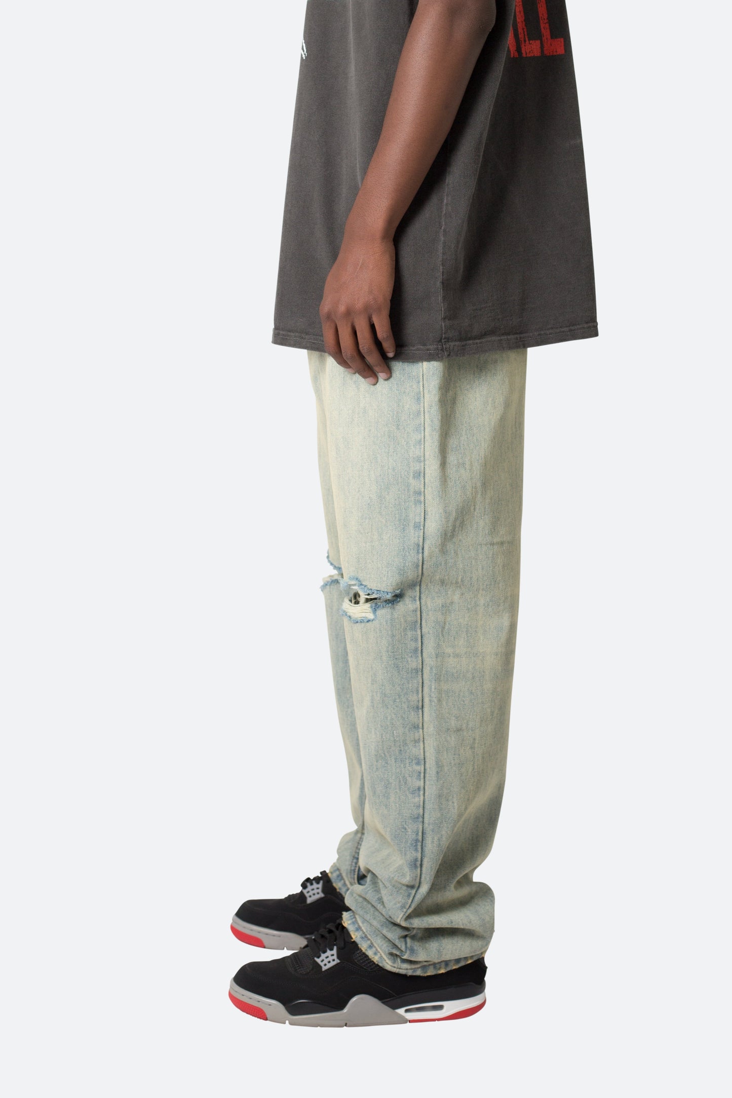 Knee Distressed Ultra Baggy Denim - Vintage Blue