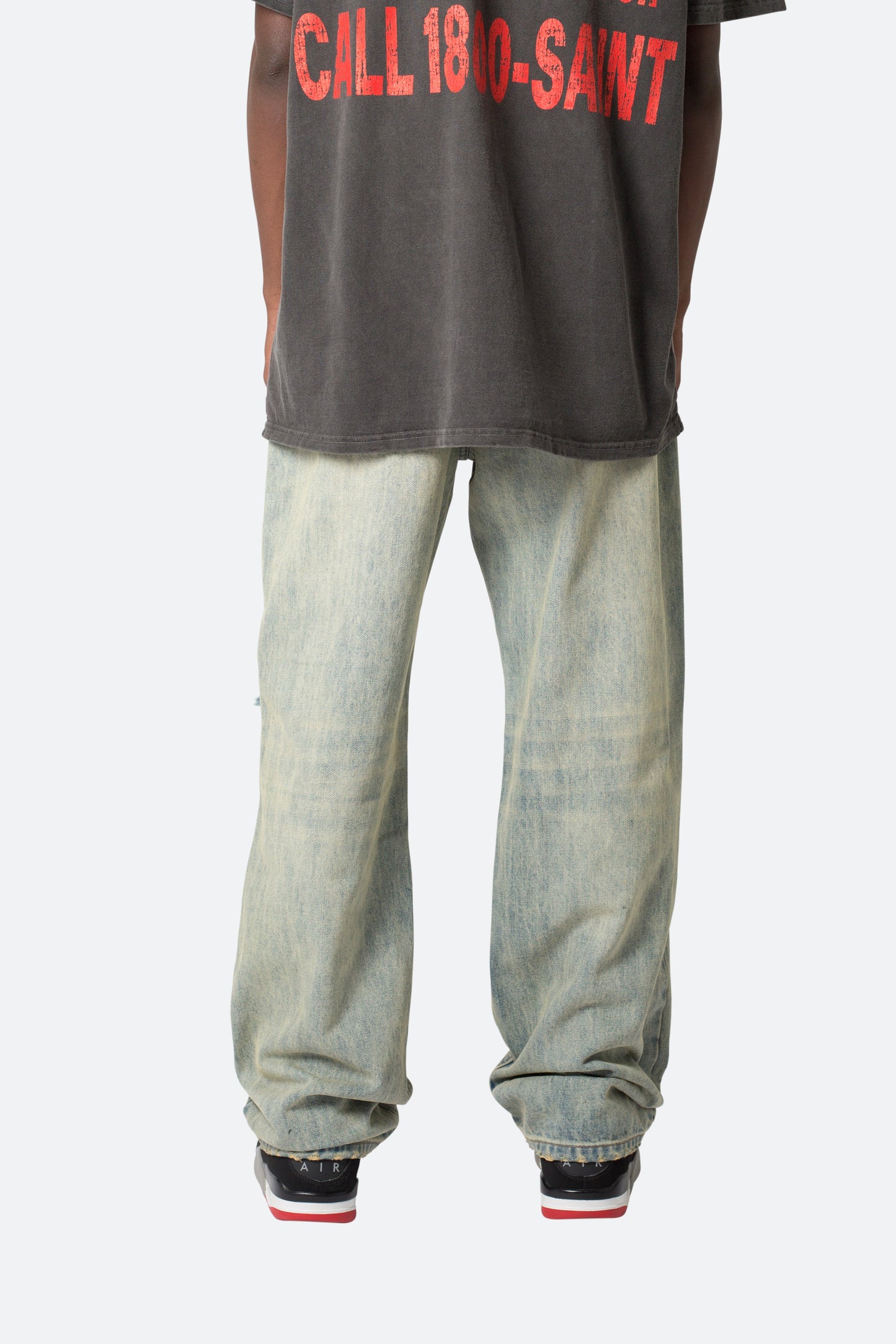 Knee Distressed Ultra Baggy Denim - Vintage Blue