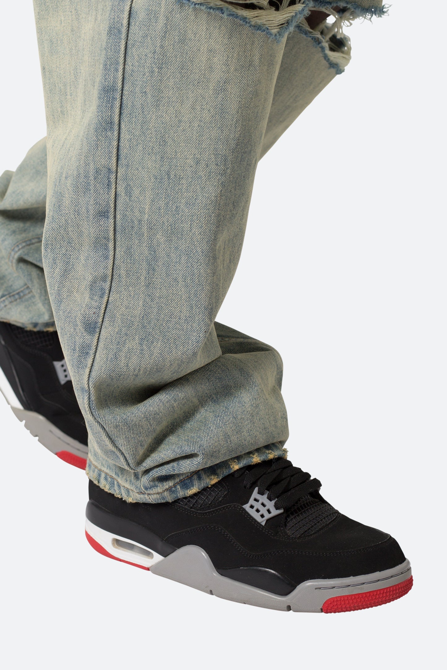 Knee Distressed Ultra Baggy Denim - Vintage Blue