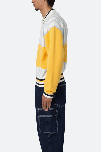 Knit Stripe L/S Polo - Blue/Yellow