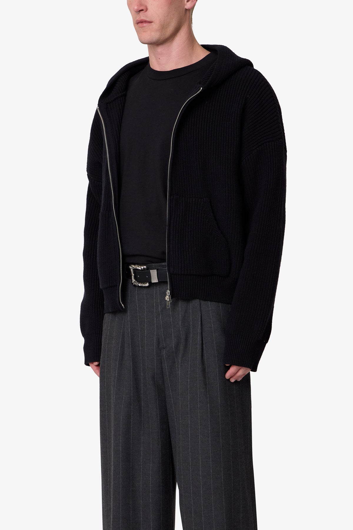 Knit Zip Up Hoodie - Black