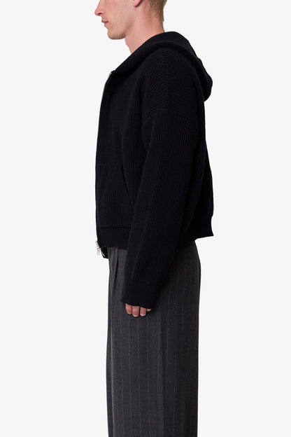 Knit Zip Up Hoodie - Black