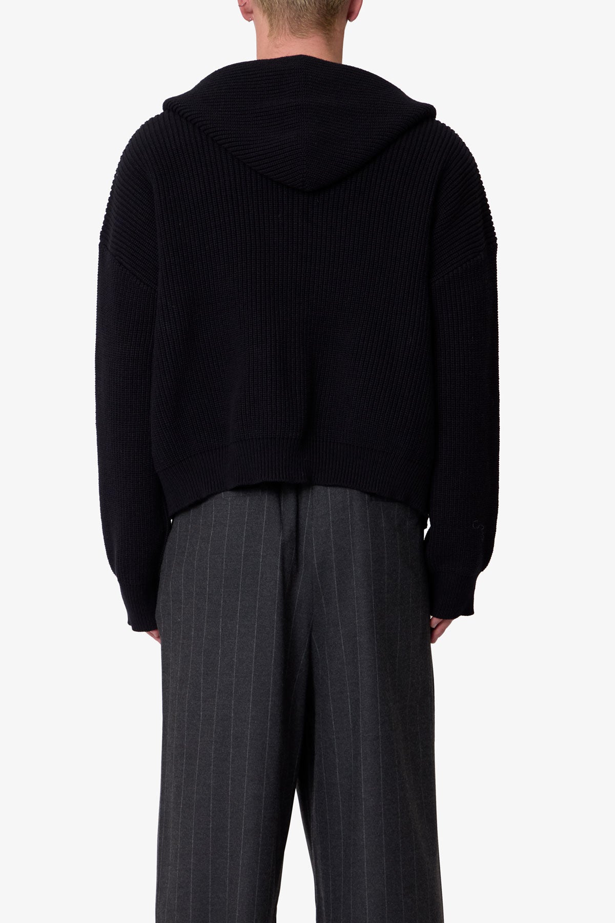 Knit Zip Up Hoodie - Black