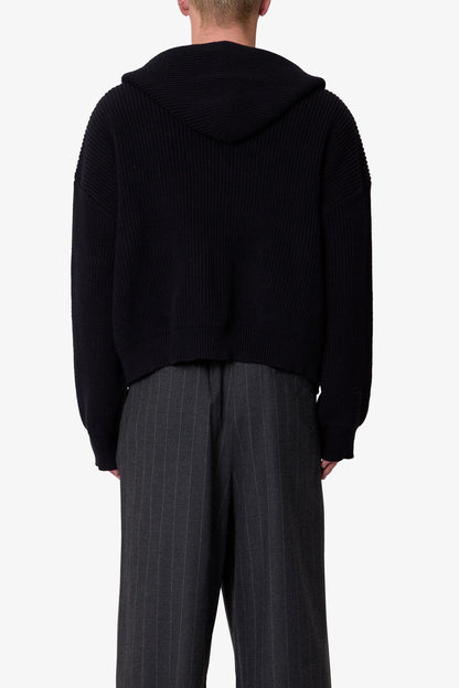 Knit Zip Up Hoodie - Black