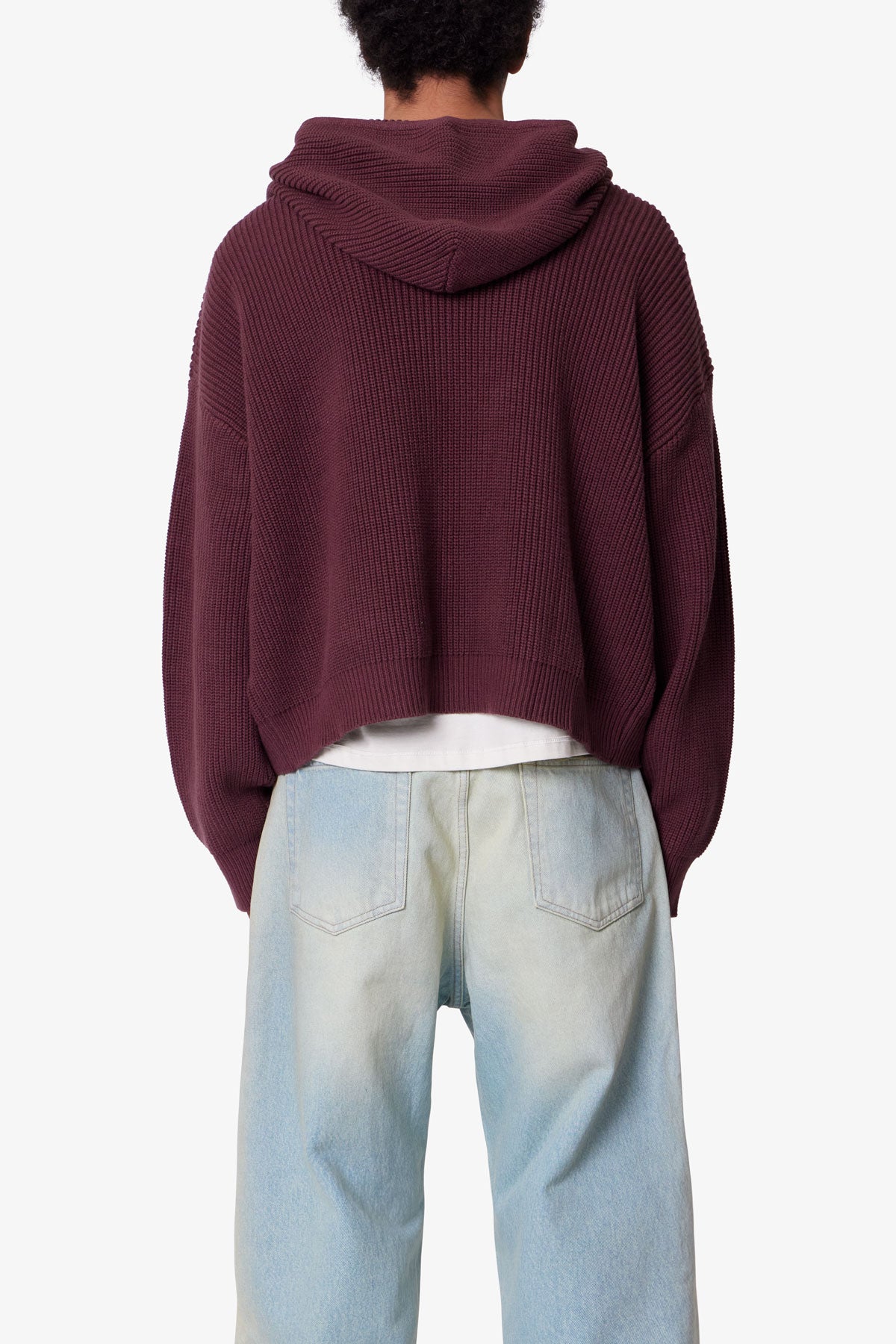 Knit Zip Up Hoodie - Burgundy