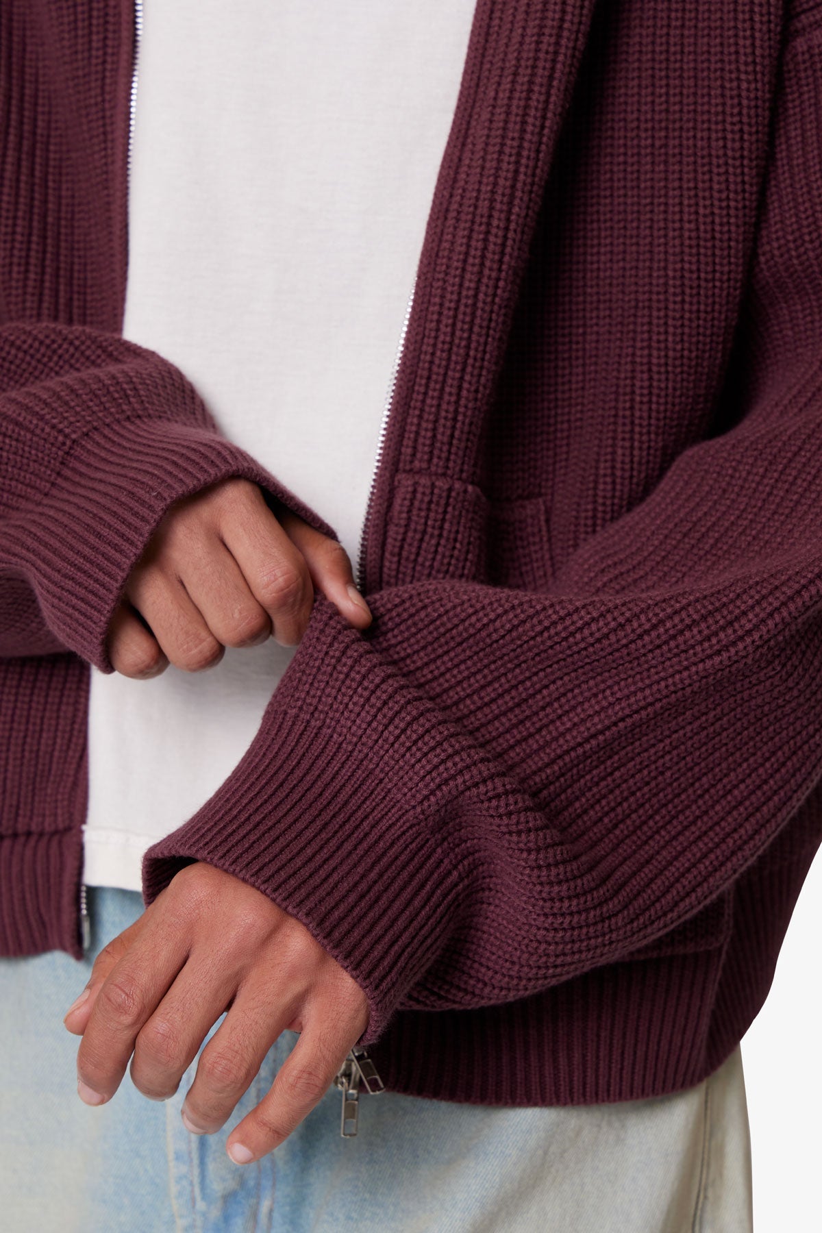 Knit Zip Up Hoodie - Burgundy
