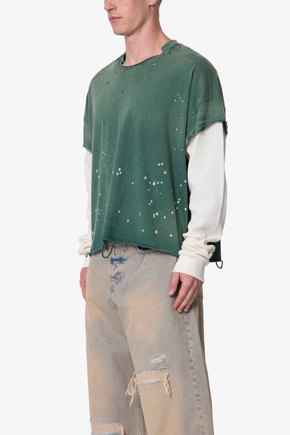 Layered Distressed Painted L/S Tee - Green