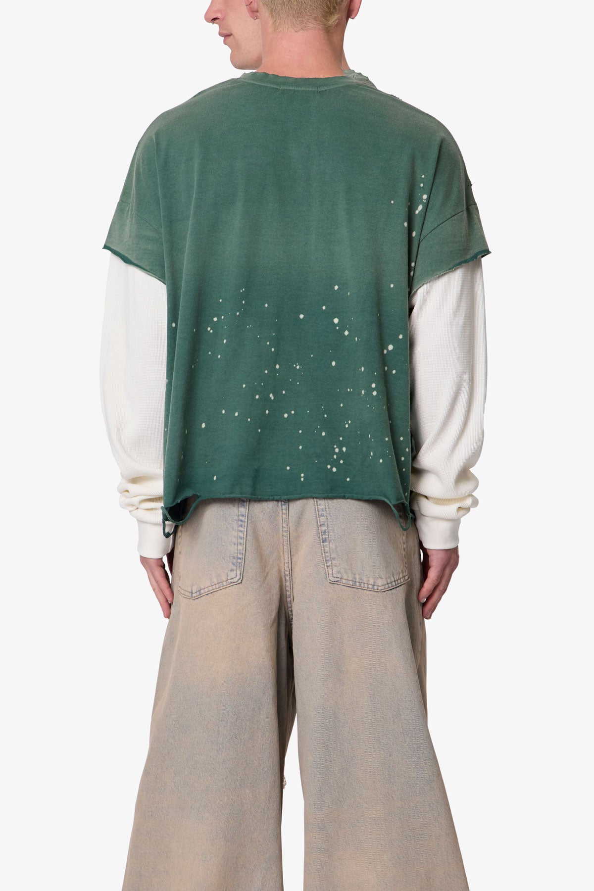 Layered Distressed Painted L/S Tee - Green