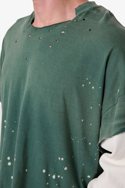 Layered Distressed Painted L/S Tee - Green