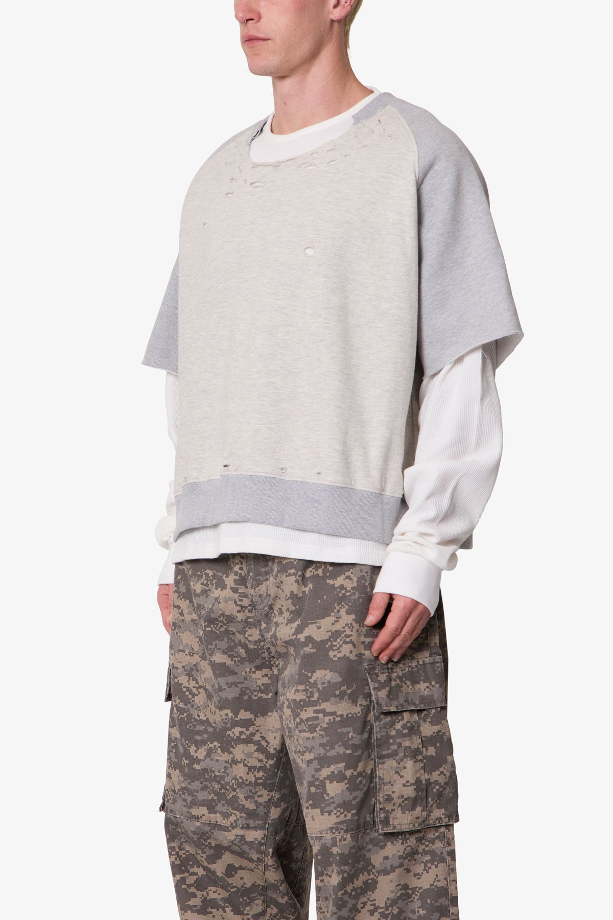 Layered Thermal Raglan Sweater - Heather Grey