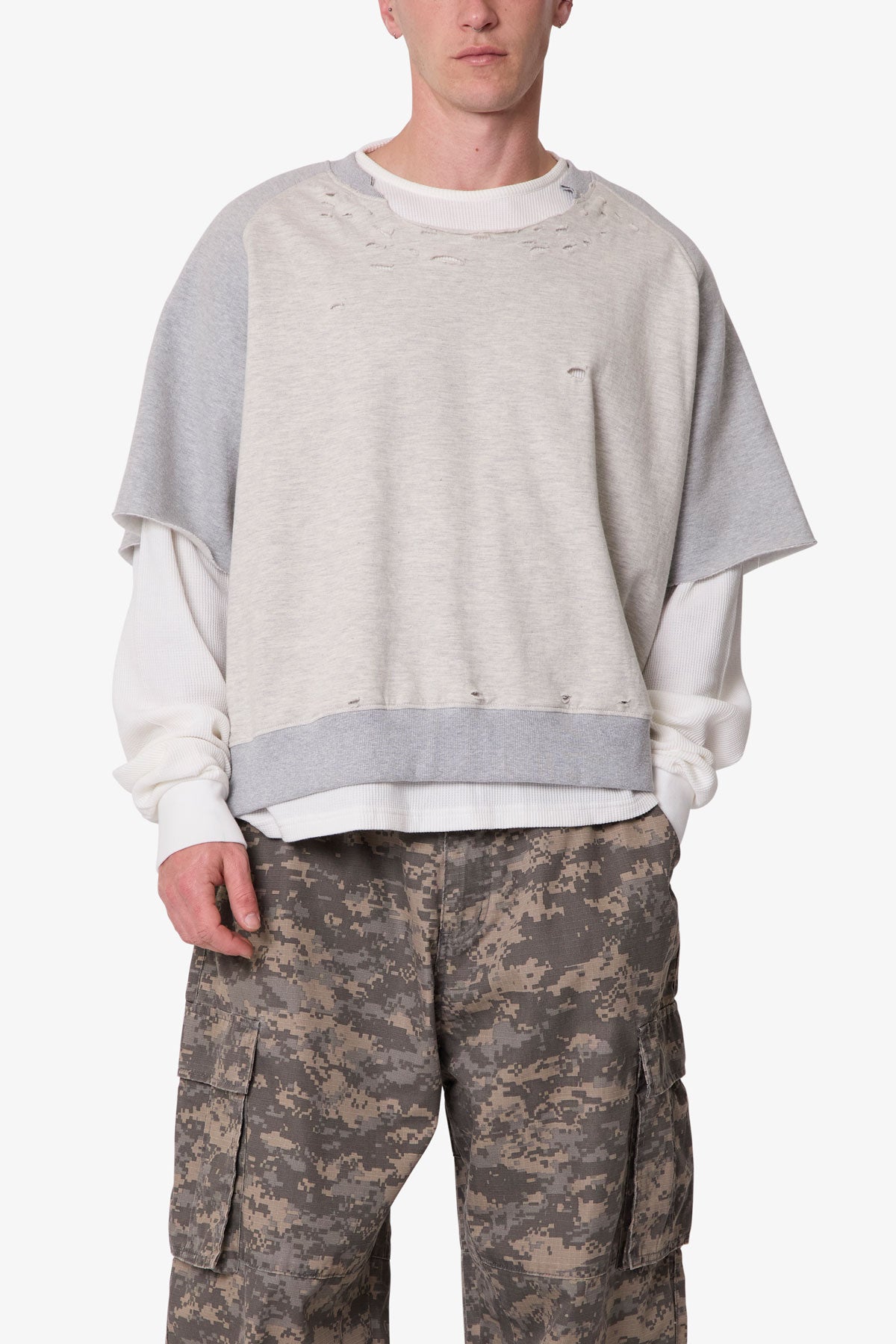 Layered Thermal Raglan Sweater - Heather Grey