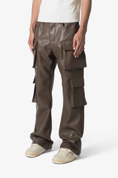 Leather Double Snap Cargo Pants - Chocolate
