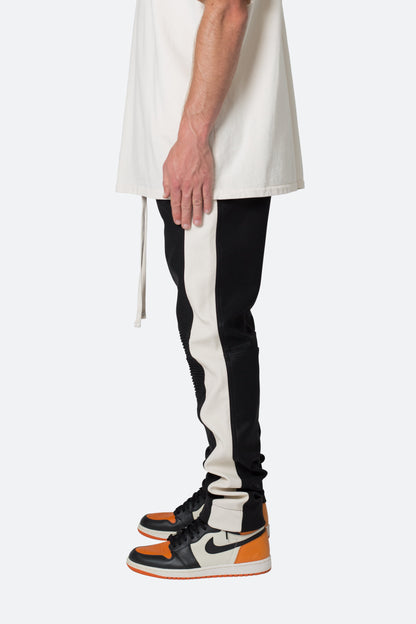 Leather Moto Pants - Black/White