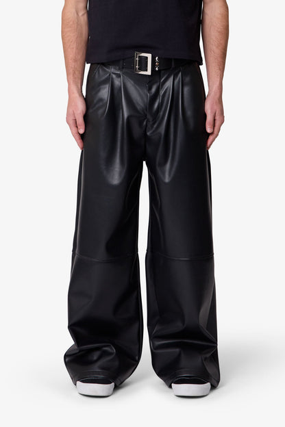 Leather Pleated Trouser - Black