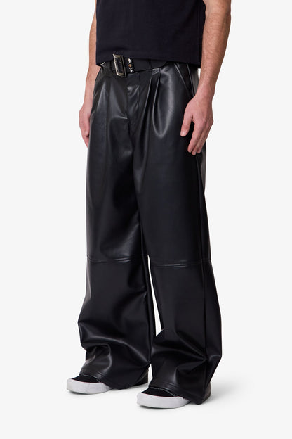 Leather Pleated Trouser - Black