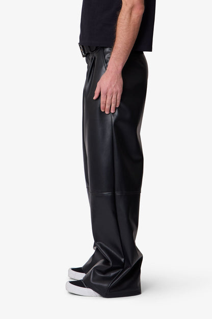 Leather Pleated Trouser - Black