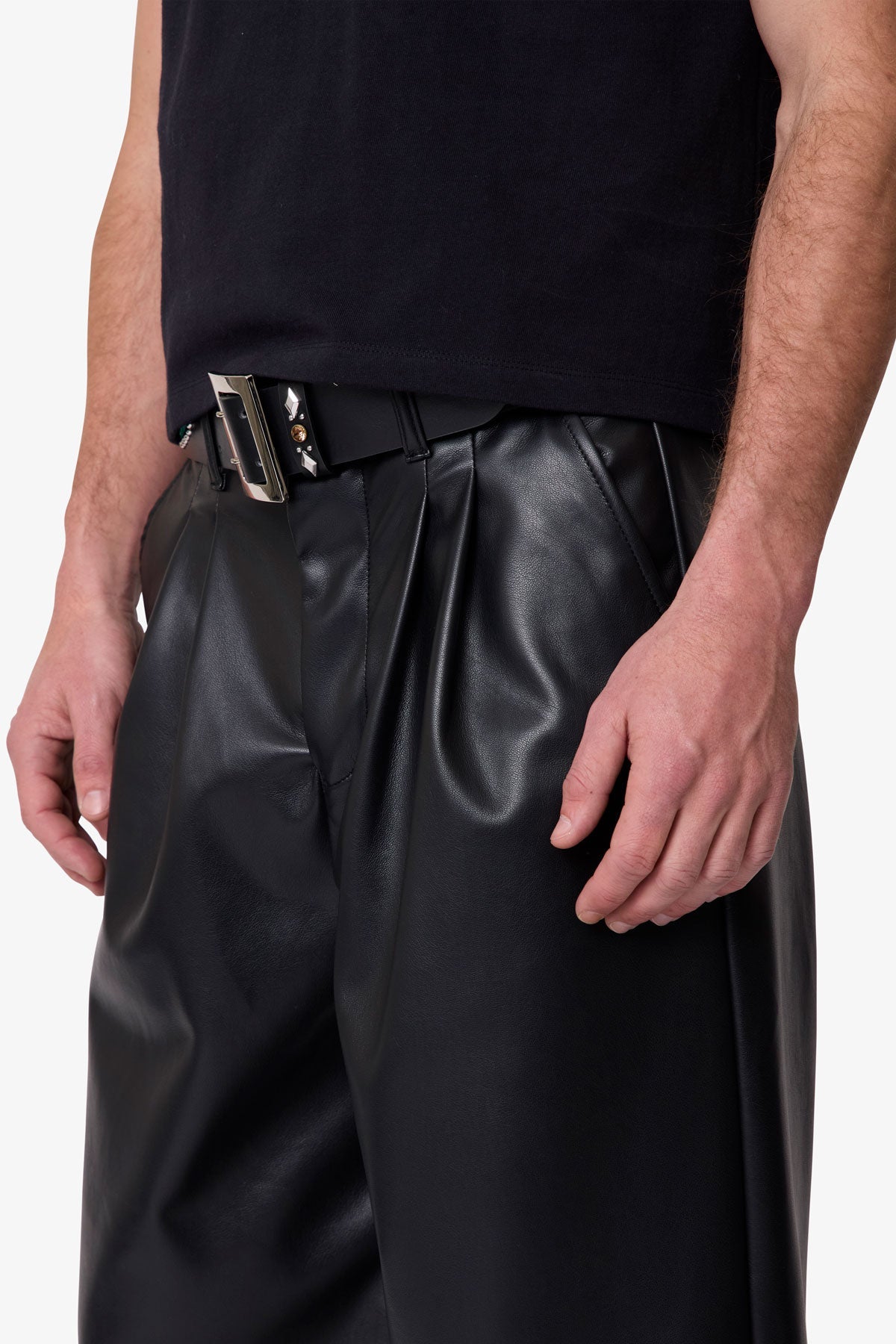 Leather Pleated Trouser - Black
