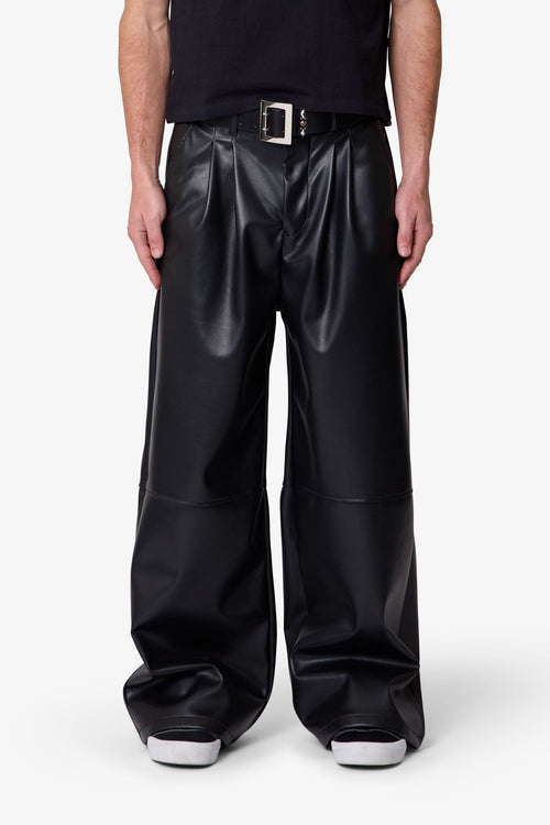 Leather Pleated Trouser - Black