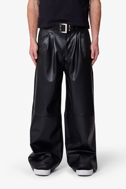 Leather Pleated Trouser - Black