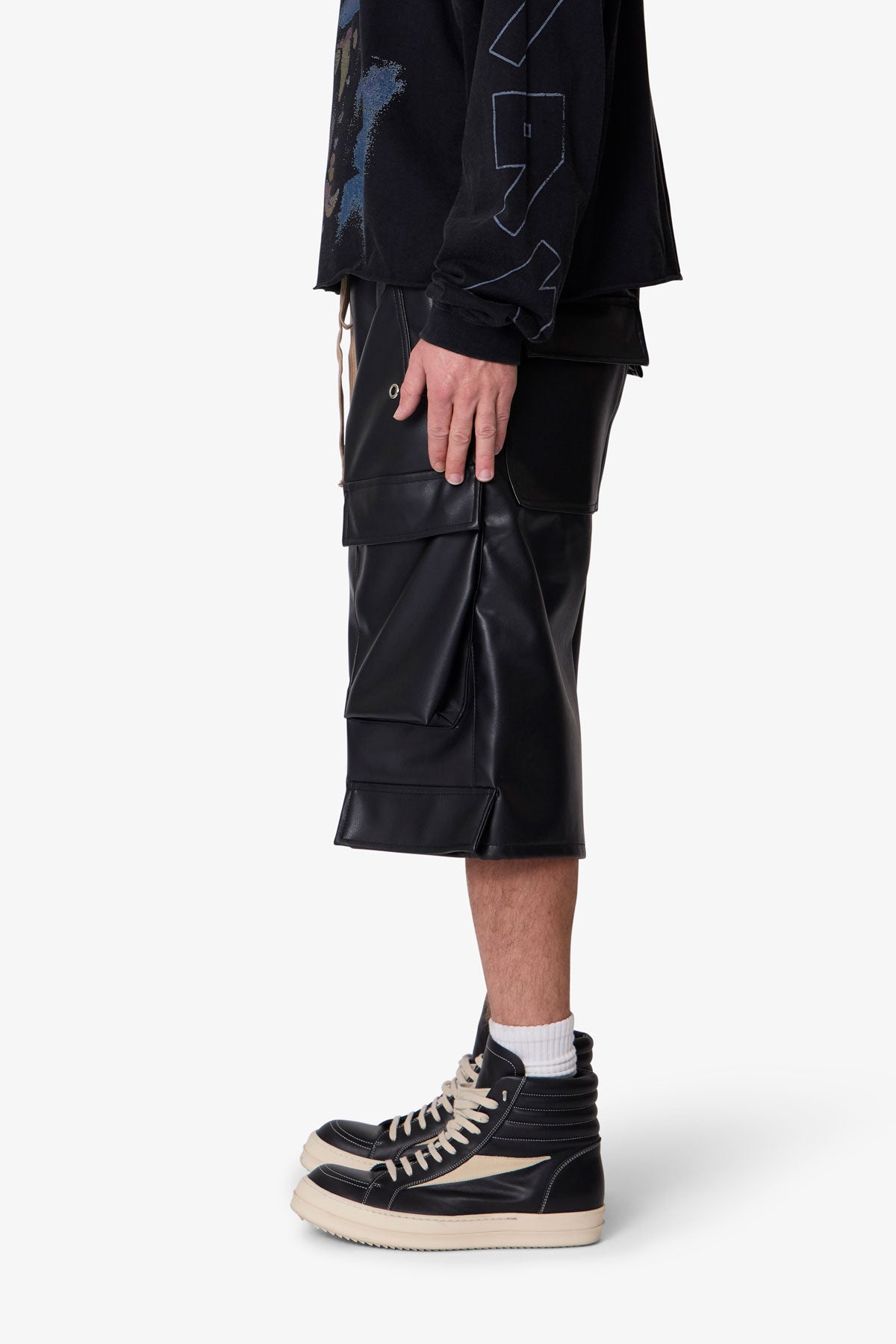 Leather Rave Cargo Shorts - Black