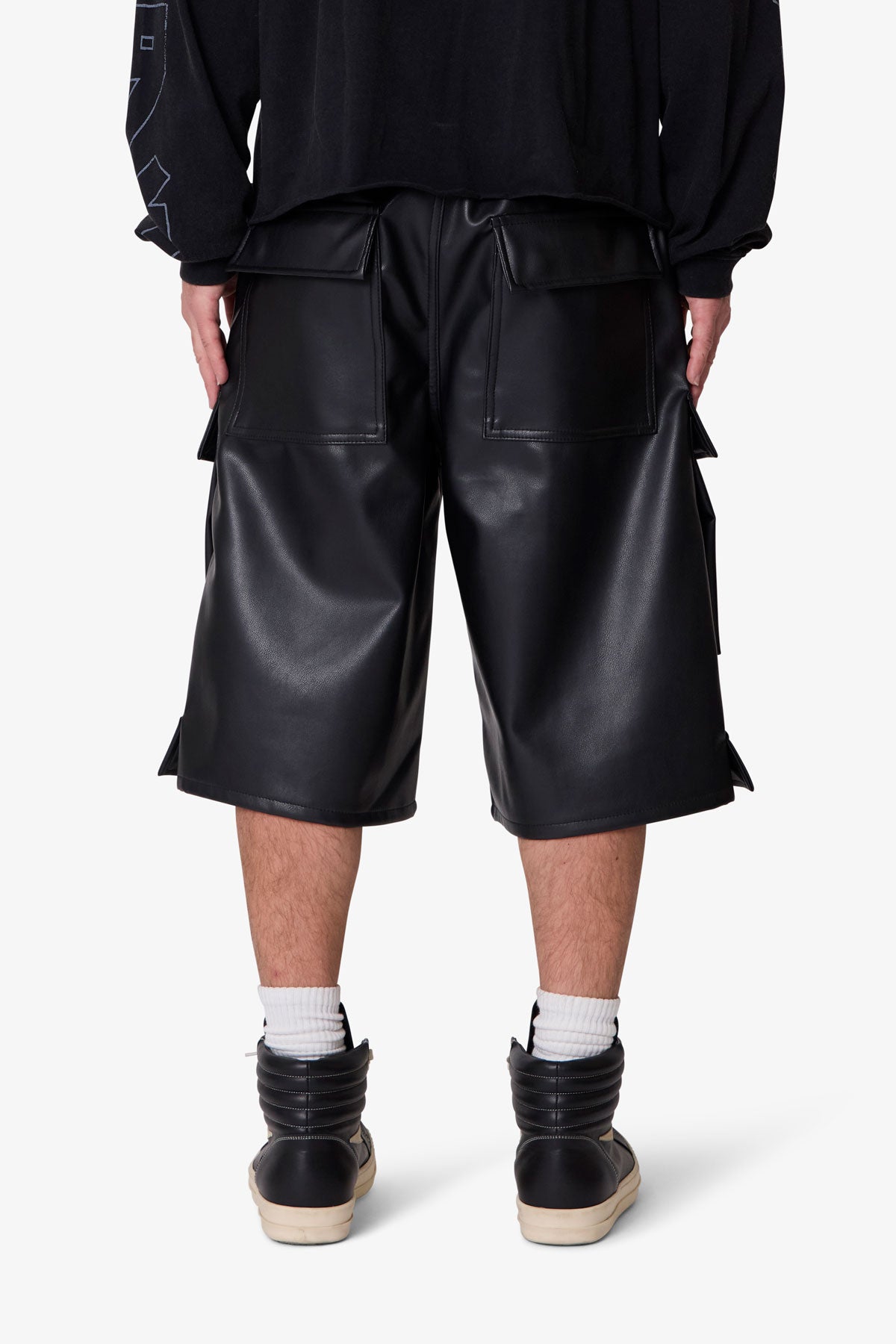 Leather Rave Cargo Shorts - Black