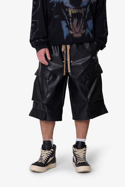 Leather Rave Cargo Shorts - Black