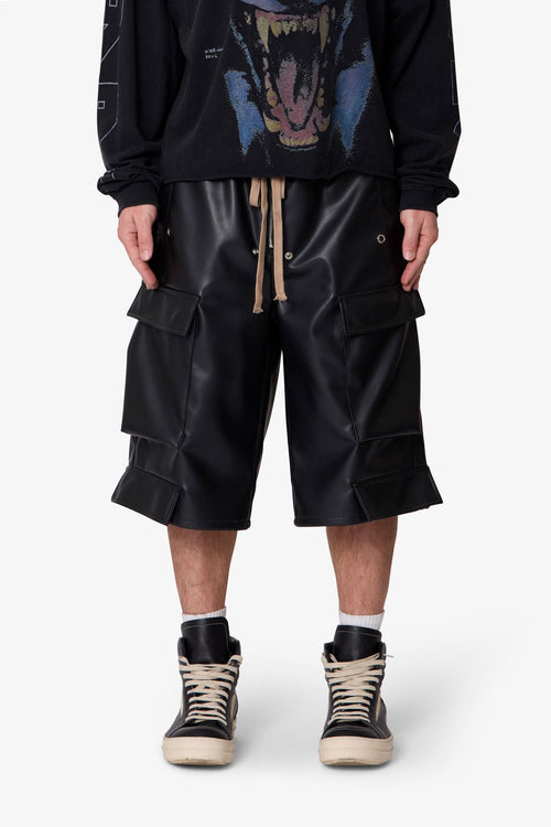 Leather Rave Cargo Shorts - Black