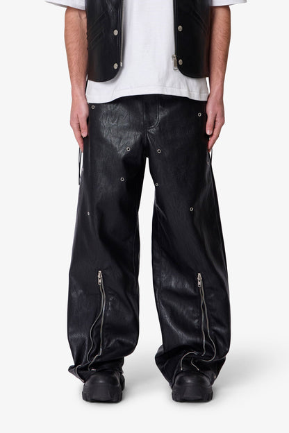 Leather Rave Zip Pants - Black