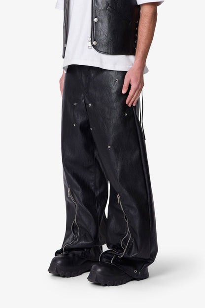 Leather Rave Zip Pants - Black