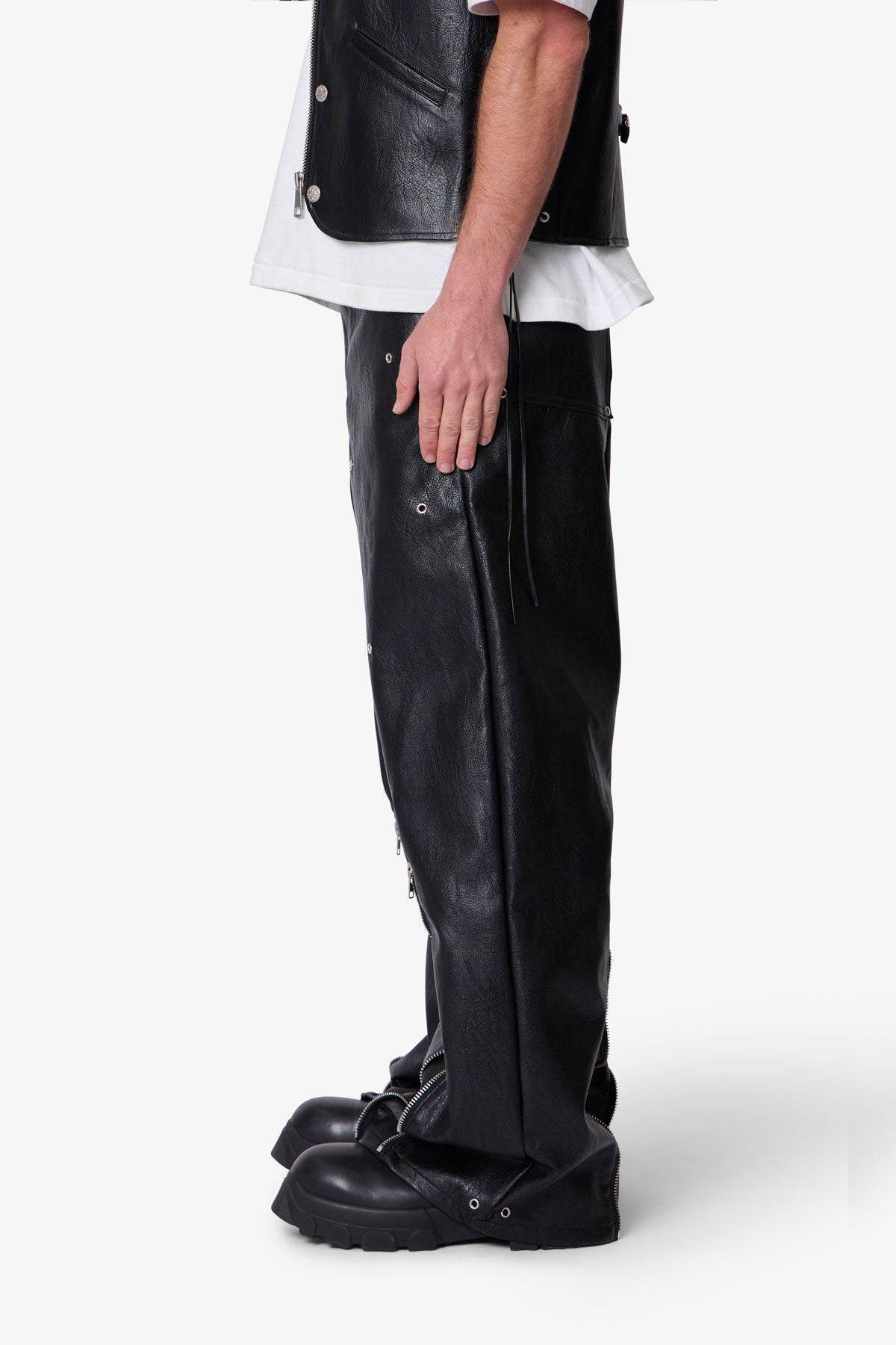 Leather Rave Zip Pants - Black