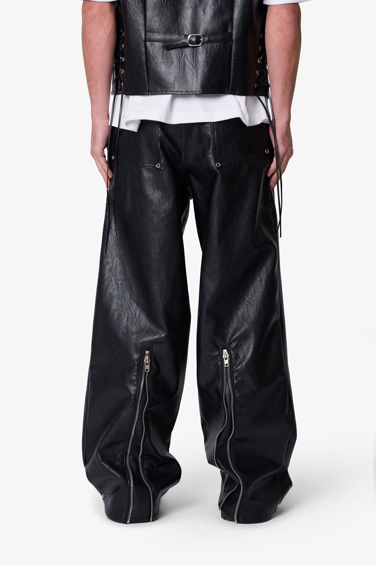 Leather Rave Zip Pants - Black
