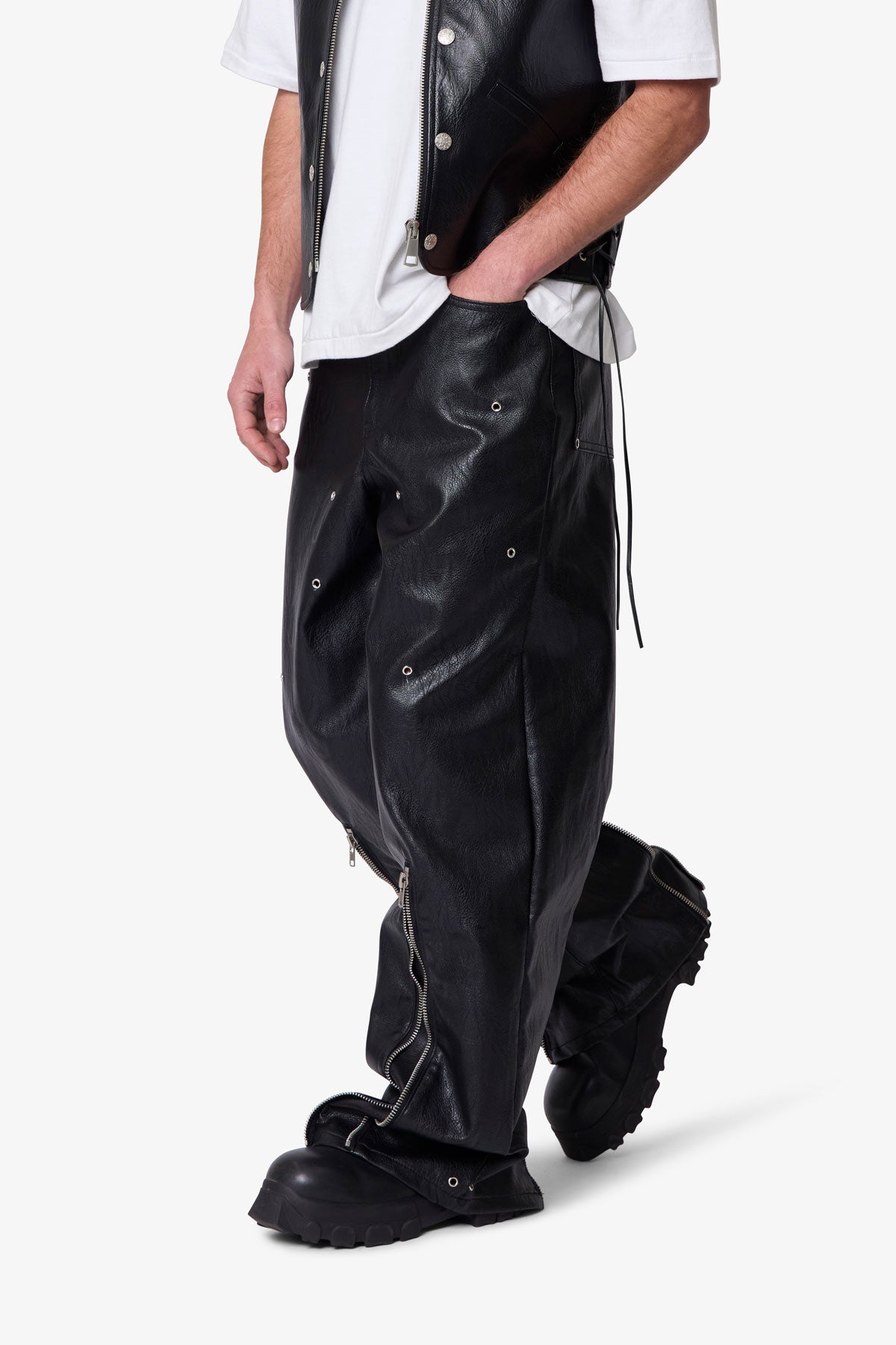 Leather Rave Zip Pants - Black