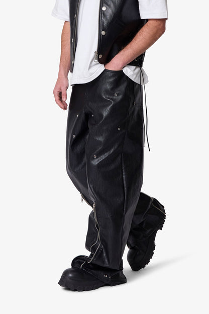 Leather Rave Zip Pants - Black
