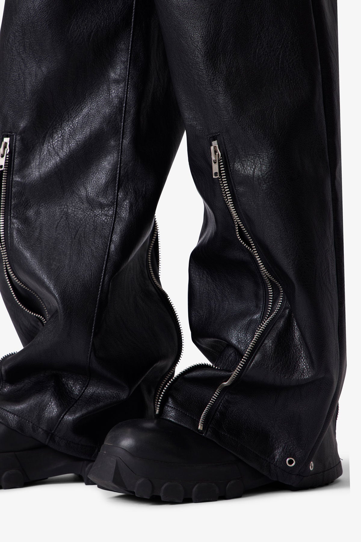 Leather Rave Zip Pants - Black