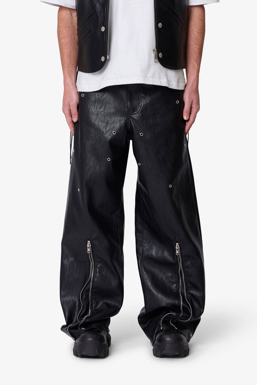 Leather Rave Zip Pants - Black
