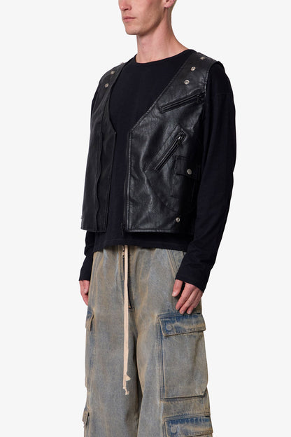 Leather Zipper Vest - Black