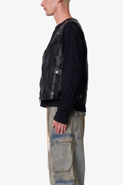 Leather Zipper Vest - Black