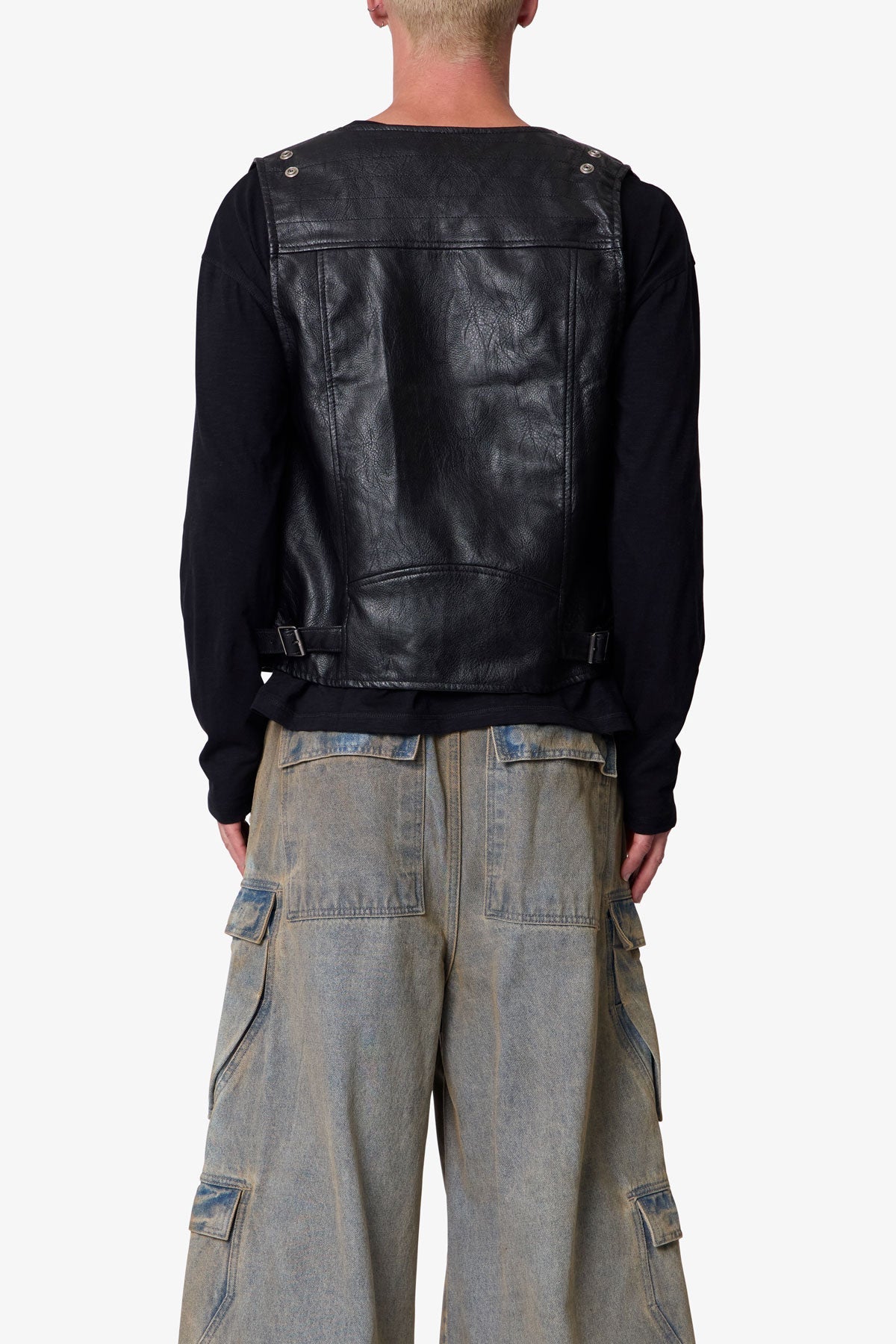 Leather Zipper Vest - Black
