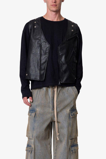 Leather Zipper Vest - Black