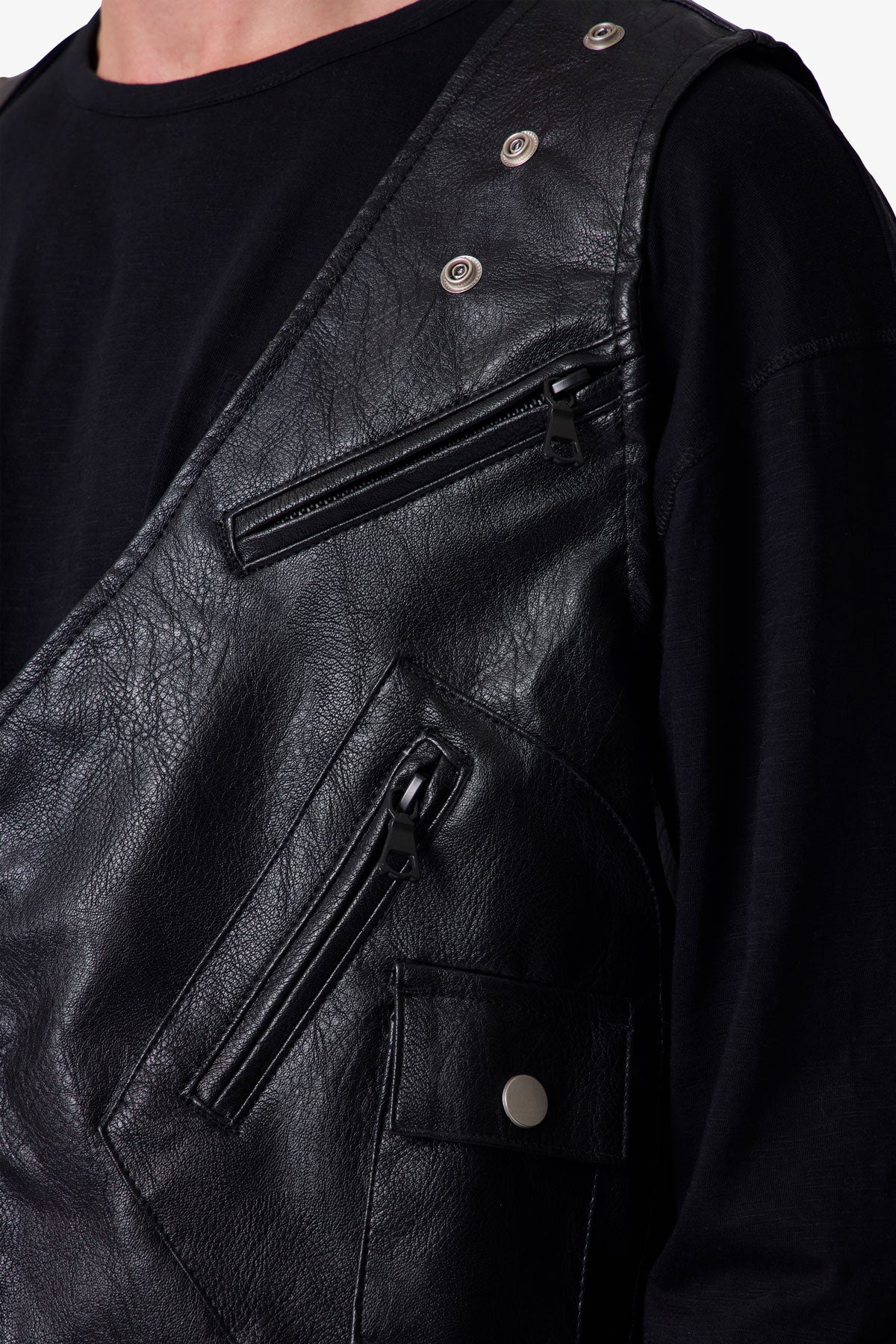 Leather Zipper Vest - Black