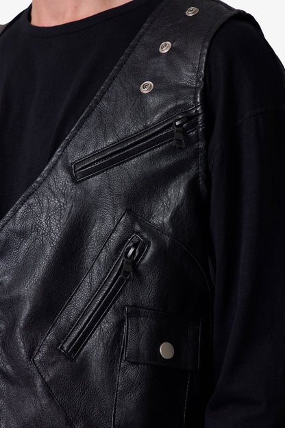 Leather Zipper Vest - Black